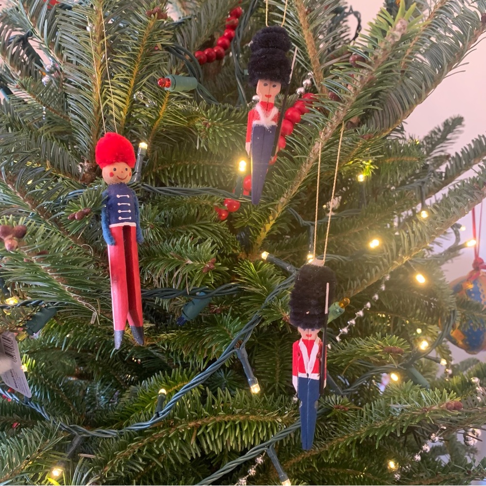 Vintage Handmade Wooden Clothespin British Soldier Ornaments set of 3